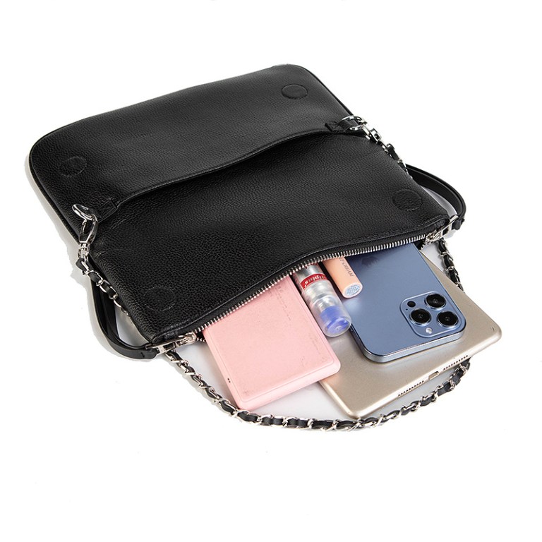 chic quilted leather crossbody bag with chain strap & tassel detail(black without tassels) Black leather handbag with phone and tablet inside