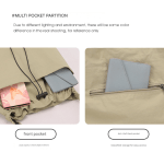 khaki chic lightweight nylon drawstring tote bag multi pocket casual shoulder & crossbody Beige bag with multiple storage pockets