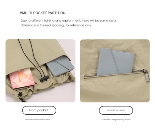 Beige bag with multiple storage pockets