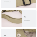 khaki chic lightweight nylon drawstring tote bag multi pocket casual shoulder & crossbody Beige adjustable shoulder strap with buckle detail