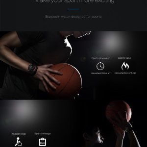 rugged sports smartwatch 50m waterproof, 24h 3d pedometer, bluetooth notifications & long battery life(black with blue text) Basketball player wearing Bluetooth sports smartwatch