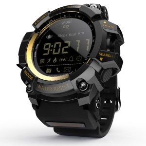 Rugged black and gold digital sports watch