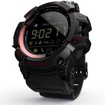 Rugged black digital sports watch with red accents