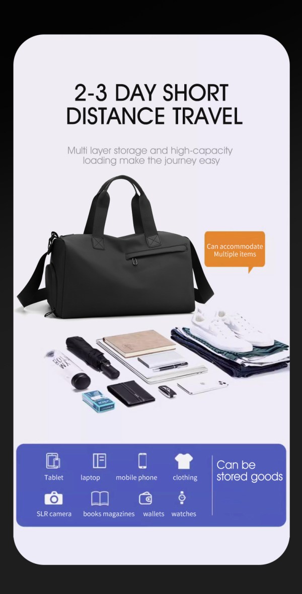Black duffel bag for short trips