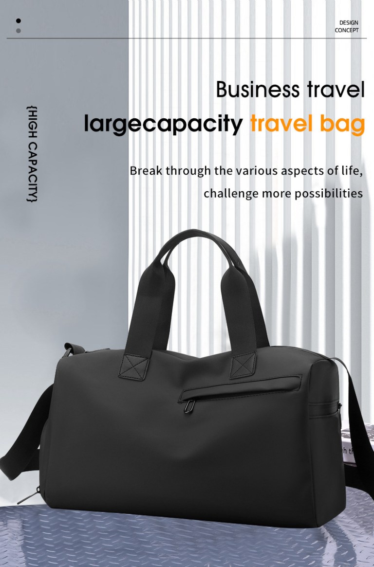 large capacity travel duffel bag with shoe compartment & wet pocket multi purpose gym & weekend bag(black) Black large-capacity business travel bag with shoulder strap