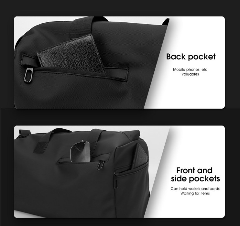 large capacity travel duffel bag with shoe compartment & wet pocket multi purpose gym & weekend bag(black) Black duffel bag with multiple storage pockets