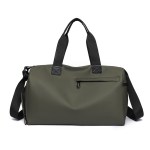 Olive green duffel bag with black straps