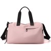 Pink duffel bag with black straps