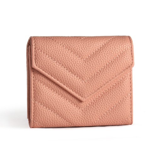 Blush pink leather wallet with chevron stitching