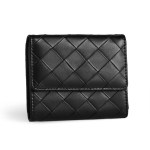 3 pack soft pu rhombus pattern quilted lipstick & card holder portable & durable cosmetic pouch / coin purse (pink & purple & black large rhombus pattern set) Black quilted leather wallet on grey background
