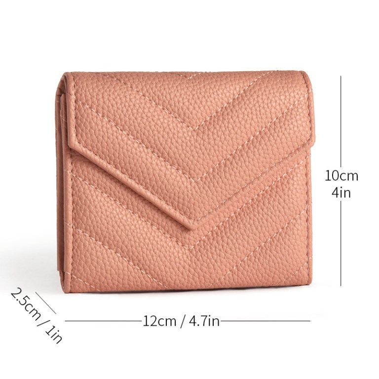 3 pack soft pu rhombus pattern quilted lipstick & card holder portable & durable cosmetic pouch / coin purse (pink & purple & black large rhombus pattern set) Pink textured leather wallet with stitched flap