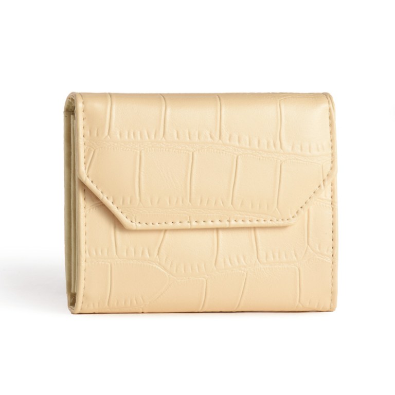 v888 elosung39740 202511171045 00.jpg Beige crocodile-embossed tri-fold wallet on white background