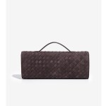 retro woven baguette handbag for women suede texture pu leather shoulder crossbody bag elegant evening clutch coffee brown Back view of woven brown leather clutch
