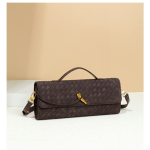 retro woven baguette handbag for women suede texture pu leather shoulder crossbody bag elegant evening clutch warm gray Brown woven leather handbag with gold clasp