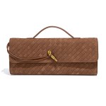 Brown woven leather clutch with gold clasp