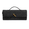 Black woven leather clutch with gold clasp