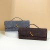 retro woven baguette handbag for women suede texture pu leather shoulder crossbody bag elegant evening clutch burgundy Two woven leather handbags with gold clasps