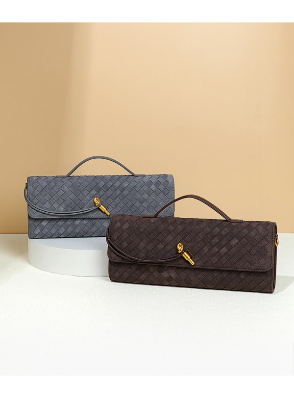retro woven baguette handbag for women suede texture pu leather shoulder crossbody bag elegant evening clutch burgundy Two woven leather handbags with gold clasps