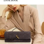 Woven leather clutch on table beside model