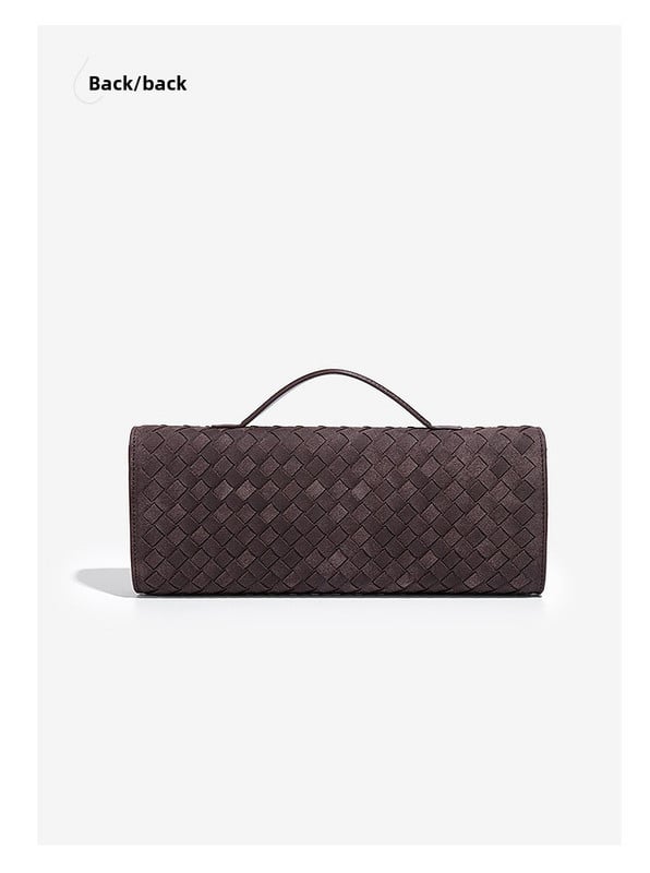 retro woven baguette handbag for women suede texture pu leather shoulder crossbody bag elegant evening clutch sand color Brown woven leather clutch with top handle