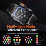 Rugged black smartwatch with multi-menu display options