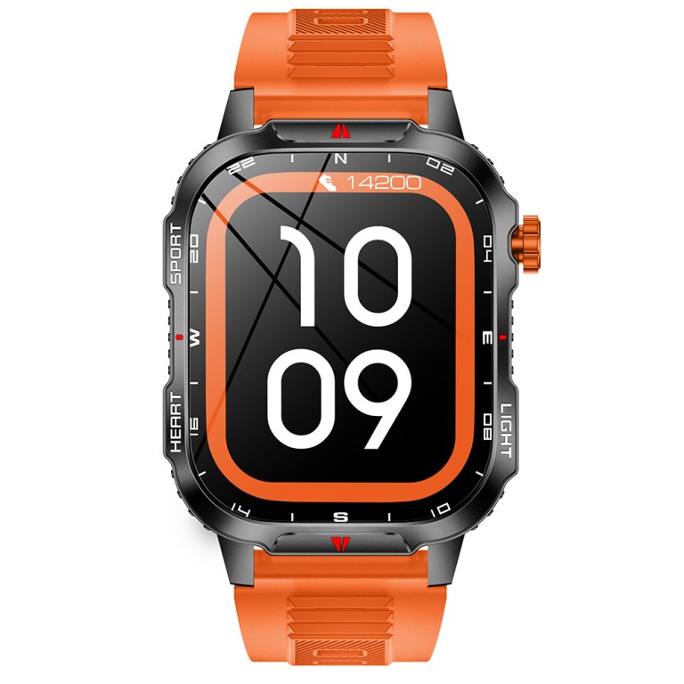 v888 elosung41846 202601051116 00.jpg Rugged smartwatch with orange strap displaying 10:09