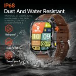 rugged outdoor smart watch for men 1100mah extra long battery with led flashlight & compass 2.01 hd screen bluetooth calling ip68 waterproof fitness tracker orange" IP68 waterproof smartwatch splashing in water