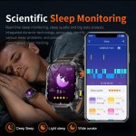 rugged outdoor smart watch for men 1100mah extra long battery with led flashlight & compass 2.01 hd screen bluetooth calling ip68 waterproof fitness tracker orange" Man sleeping wearing smartwatch with sleep tracking app
