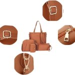 grey 4 piece women bag set lychee grain pu leather large capacity tote shoulder bag crossbody clutch and card holder for daily travel and work use Brown leather handbag set with gold hardware