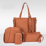 Brown leather handbag set with matching accessories