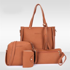 Brown leather handbag set with matching accessories