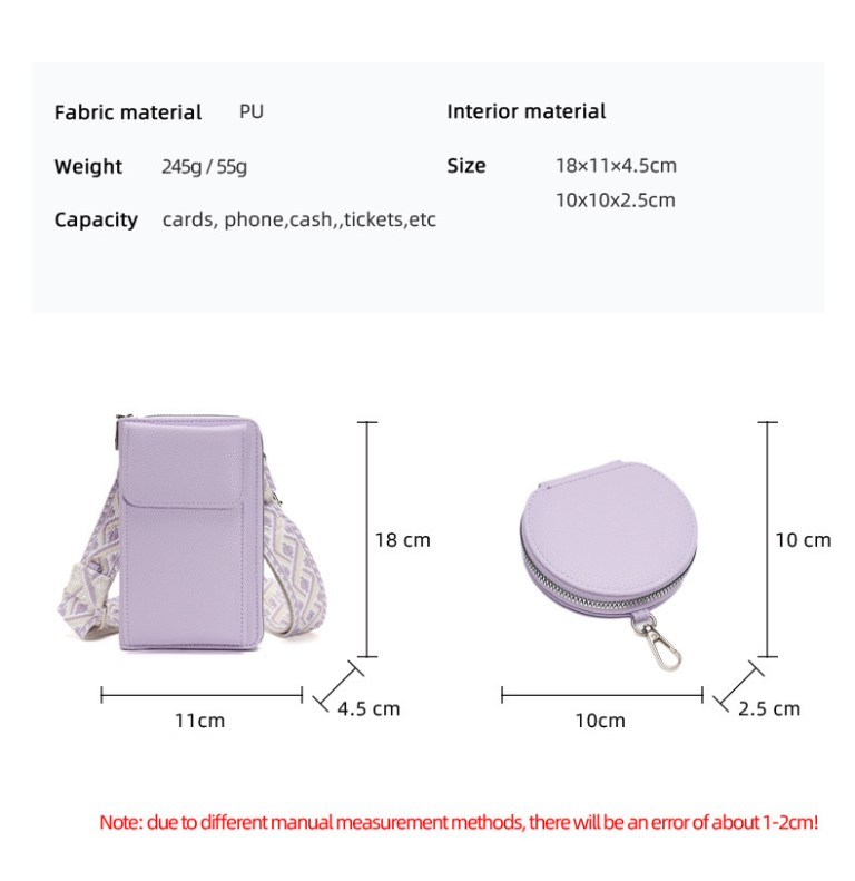 Lavender PU crossbody bag and round coin purse