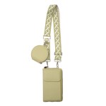 Light green crossbody phone bag with patterned strap