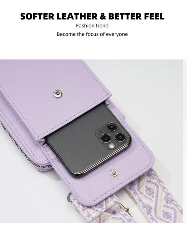 green women's multi functional crossbody phone bag with detachable coin purse, pu leather shoulder bag with credit card slots, stylish minimalist design for daily use Lavender leather phone crossbody bag with smartphone