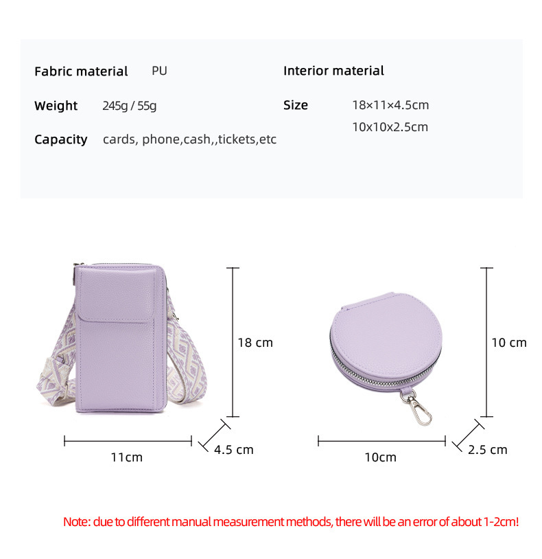 Lavender PU crossbody bag and round coin purse
