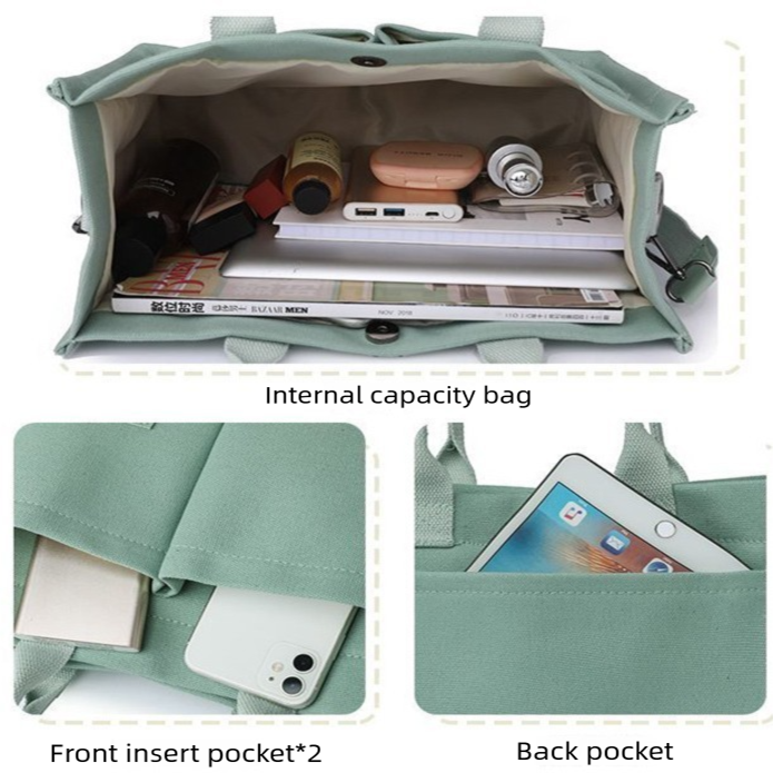 Mint green tote bag with organised compartments