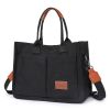 v888 elosung48945 00.jpg Black canvas tote bag with brown accents