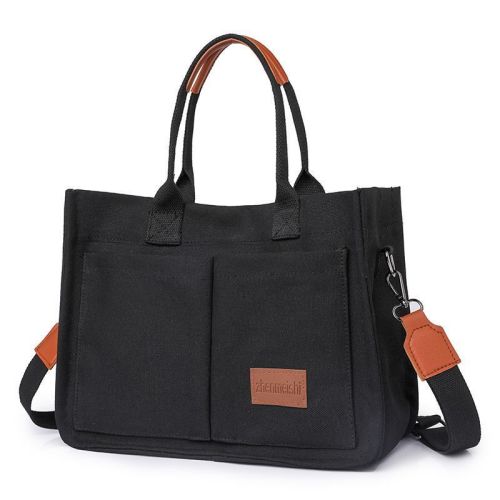 v888 elosung48945 00.jpg Black canvas tote bag with brown accents