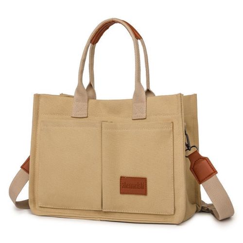 v888 elosung48948 00.jpg Beige canvas tote bag with front pockets