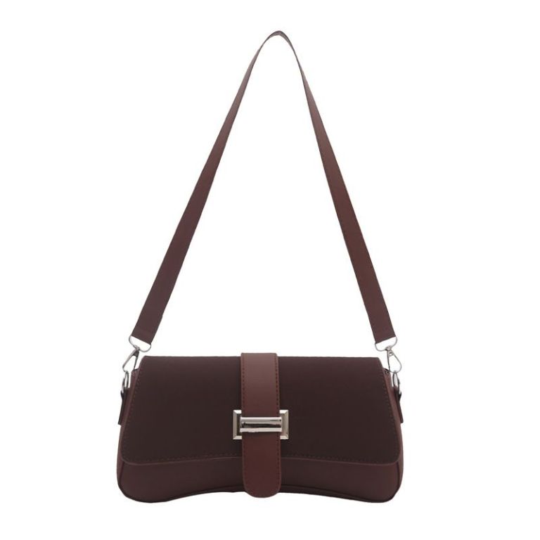 Brown leather shoulder bag with silver buckle clasp