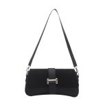 Black shoulder bag with silver buckle detail