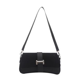 Black shoulder bag with silver buckle detail