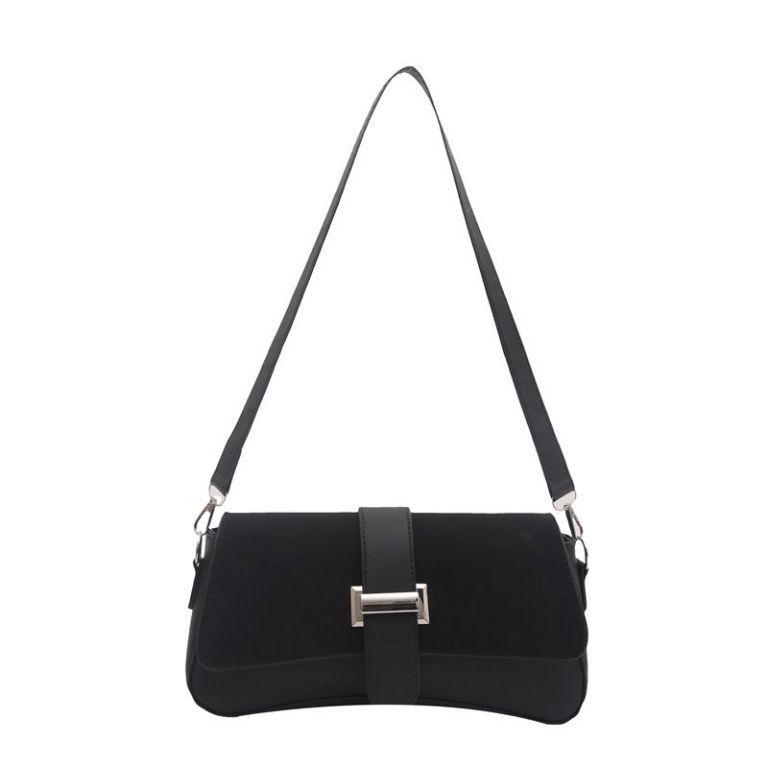 Black shoulder bag with silver buckle detail