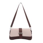 Two-tone beige and brown shoulder handbag