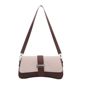 Two-tone beige and brown shoulder handbag