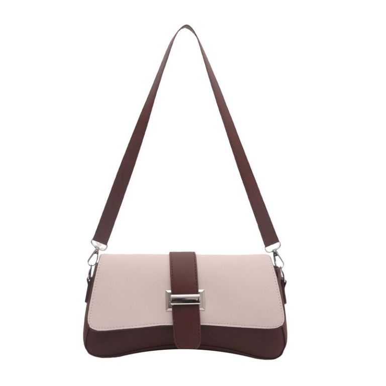 Two-tone beige and brown shoulder handbag