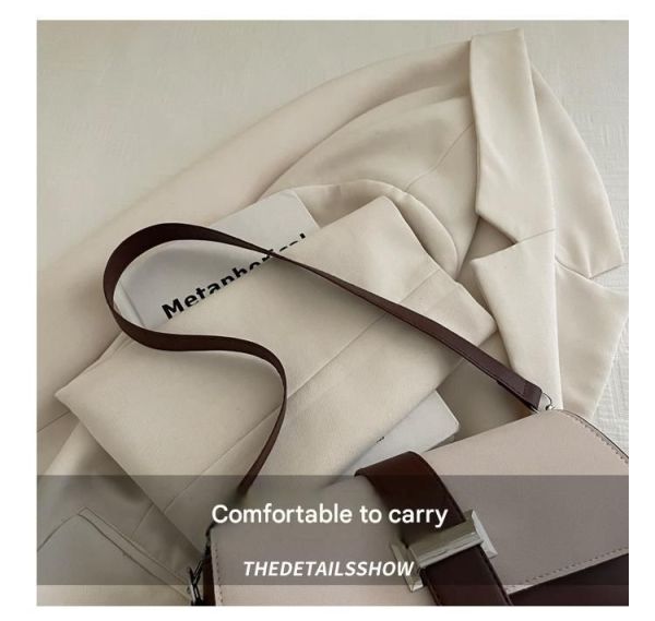 white fashion retro crossbody bag french chic small shoulder bag women’s baguette underarm bag Neutral blazer and handbag with brown leather strap