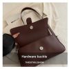 white fashion retro crossbody bag french chic small shoulder bag women’s baguette underarm bag Brown leather handbag with hardware buckle detail