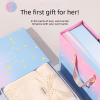 white winter scarf gift box set for women (4 piece set: earmuffs, hat, gloves, and scarf) soft warm scarf with luxury gift packaging birthday present for girlfriend wife daughter Pastel star-patterned gift boxes with ribbon