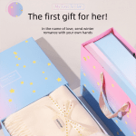 pink and white winter scarf gift box set for women (earmuffs, gloves, and scarf 3 piece set) soft warm scarf with luxury gift packaging birthday present for girlfriend wife daughter Pastel star-patterned gift boxes with ribbon packaging